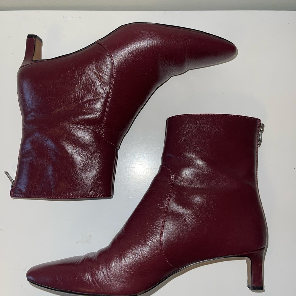 Madewell The Dimes Kitten-Heel Boot in Crinkle Leather - Deep Merlot (Burgundy) - Picture 2 of 11